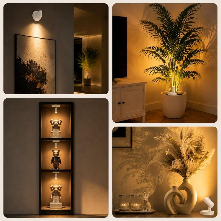 Picture of Rechargeable Wall Spotlight Indoor,24H Cycle Timer | 150LM | 10CM | 5500mAh | Dimmable Picture Lights for Wall,3CCT Painting Art Light with Remote,Uplighting Stick on Wall for Plant Artwork Display Tree