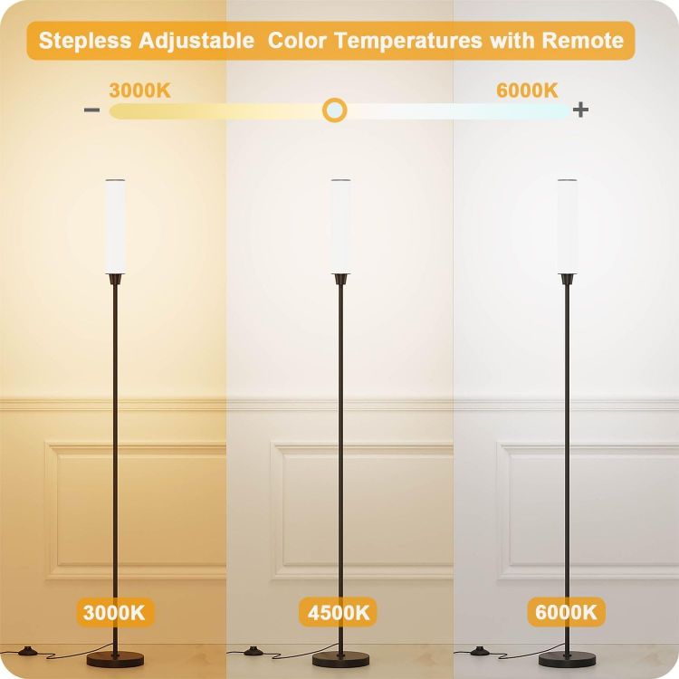 Picture of Dimmable Floor Lamp with Remote Control, Black | Floor Lamps For Living Room Bedroom Office,Adjustable Brightness & Color Temperature,LED Standing Lamp,Foot Switch [Energy Class E]