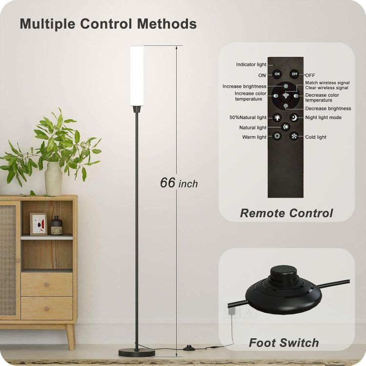 Picture of Dimmable Floor Lamp with Remote Control, Black | Floor Lamps For Living Room Bedroom Office,Adjustable Brightness & Color Temperature,LED Standing Lamp,Foot Switch [Energy Class E]