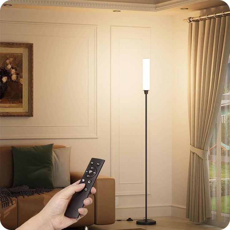 Picture of Dimmable Floor Lamp with Remote Control, Black | Floor Lamps For Living Room Bedroom Office,Adjustable Brightness & Color Temperature,LED Standing Lamp,Foot Switch [Energy Class E]