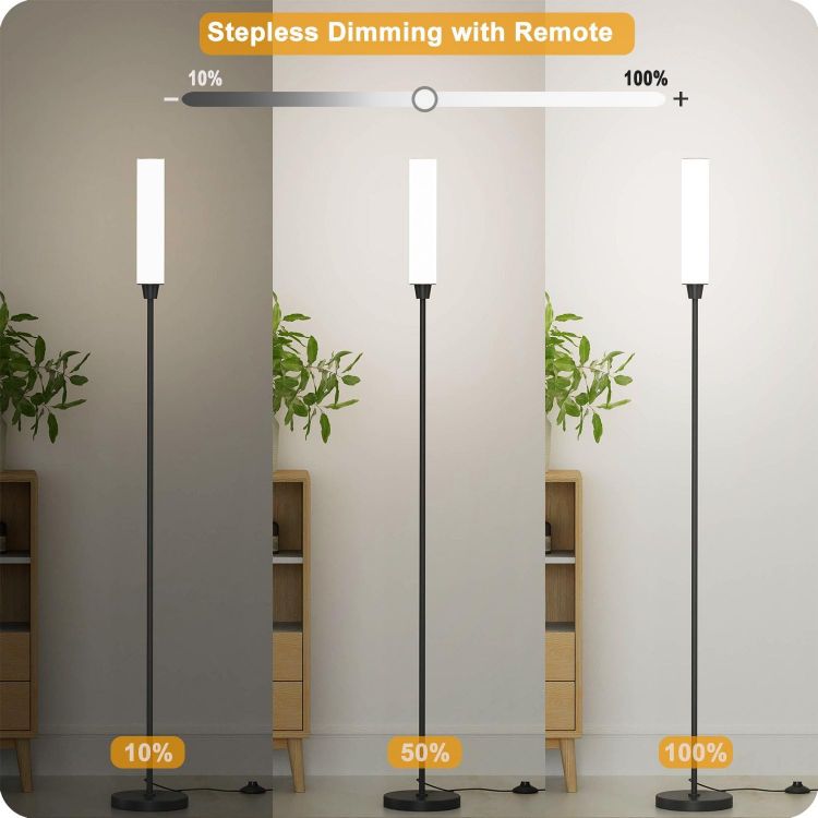 Picture of Dimmable Floor Lamp with Remote Control, Black | Floor Lamps For Living Room Bedroom Office,Adjustable Brightness & Color Temperature,LED Standing Lamp,Foot Switch [Energy Class E]