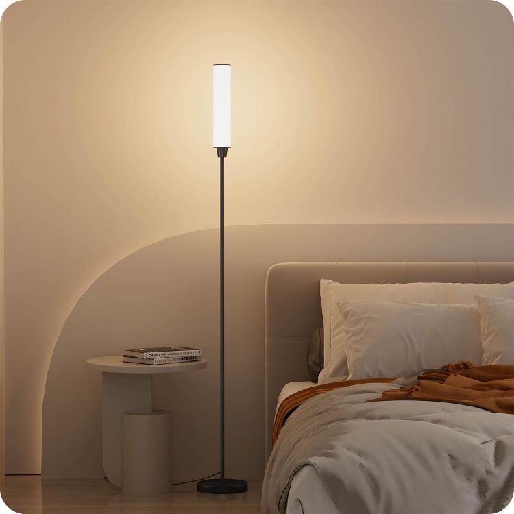 Picture of Dimmable Floor Lamp with Remote Control, Black | Floor Lamps For Living Room Bedroom Office,Adjustable Brightness & Color Temperature,LED Standing Lamp,Foot Switch [Energy Class E]