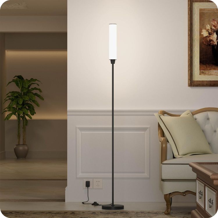 Picture of Dimmable Floor Lamp with Remote Control, Black | Floor Lamps For Living Room Bedroom Office,Adjustable Brightness & Color Temperature,LED Standing Lamp,Foot Switch [Energy Class E]