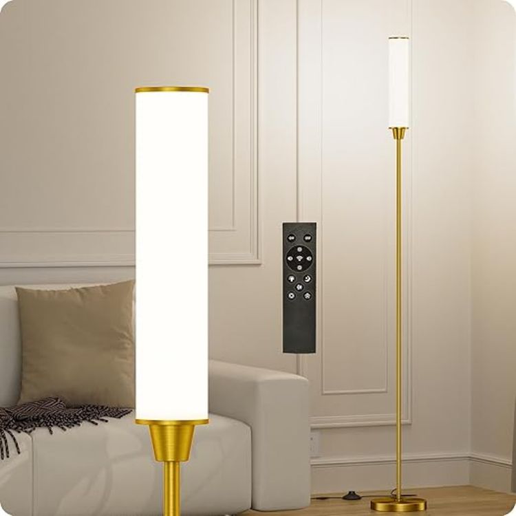 Picture of Dimmable Floor Lamp with Remote Control, Black | Floor Lamps For Living Room Bedroom Office,Adjustable Brightness & Color Temperature,LED Standing Lamp,Foot Switch [Energy Class E]