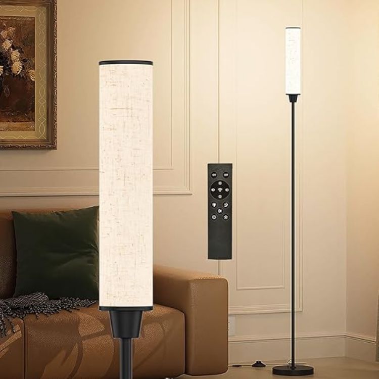 Picture of Dimmable Floor Lamp with Remote Control, Black | Floor Lamps For Living Room Bedroom Office,Adjustable Brightness & Color Temperature,LED Standing Lamp,Foot Switch [Energy Class E]
