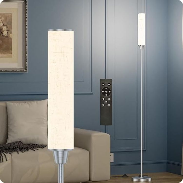 Picture of Dimmable Floor Lamp with Remote Control, Black | Floor Lamps For Living Room Bedroom Office,Adjustable Brightness & Color Temperature,LED Standing Lamp,Foot Switch [Energy Class E]
