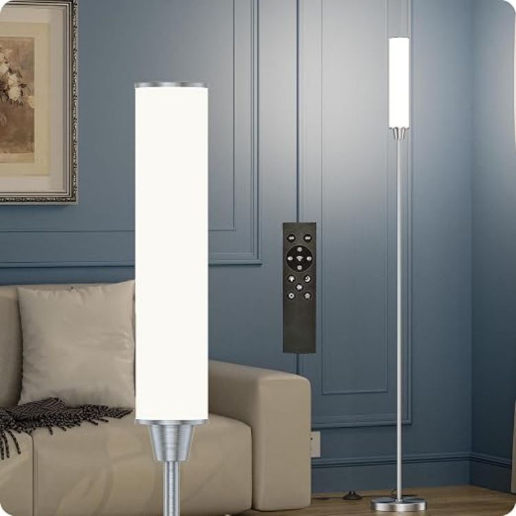 Picture of Dimmable Floor Lamp with Remote Control, Black | Floor Lamps For Living Room Bedroom Office,Adjustable Brightness & Color Temperature,LED Standing Lamp,Foot Switch [Energy Class E]