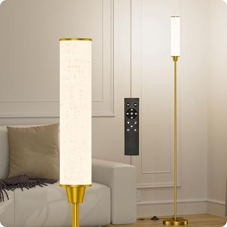 Picture of Dimmable Floor Lamp with Remote Control, Black | Floor Lamps For Living Room Bedroom Office,Adjustable Brightness & Color Temperature,LED Standing Lamp,Foot Switch [Energy Class E]