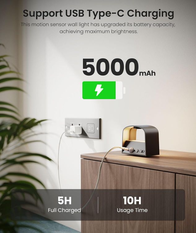 Picture of Wall Lights with Motion Sensor, Remote Control, 3 Colors, Up and Down Indoor LED Wall Sconces, On and Auto Modes, 5000mAh Rechargeable Battery Operated Wall Lamps, Brightness Adjustable