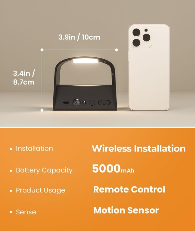 Picture of Wall Lights with Motion Sensor, Remote Control, 3 Colors, Up and Down Indoor LED Wall Sconces, On and Auto Modes, 5000mAh Rechargeable Battery Operated Wall Lamps, Brightness Adjustable