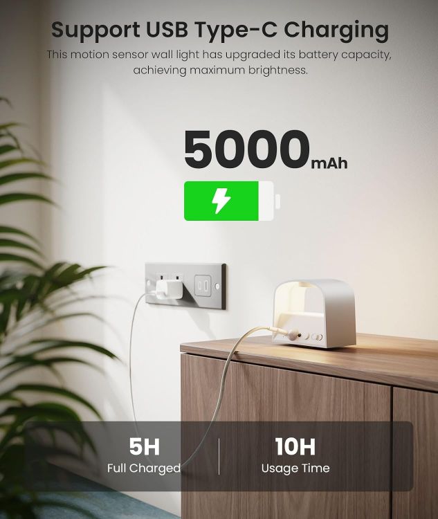 Picture of Wall Lights with Motion Sensor, Remote Control, 3 Colors,Up and Down Indoor LED Wall Sconces,On and Auto Modes,5000mAh Rechargeable Battery Operated Wall Lamps for Bedroom,Living Room,Stairs 