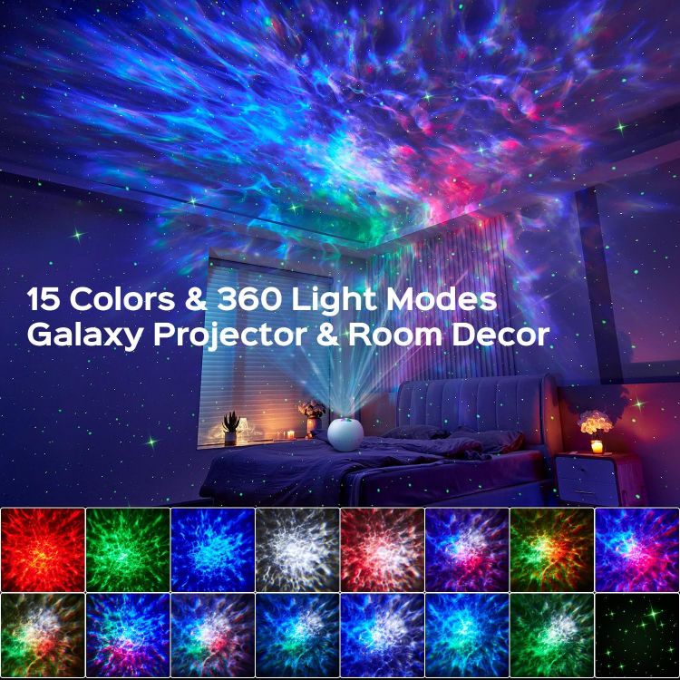 Picture of Galaxy Projector,15 Colors,Gifts Girl & Women & Boy, Birthday, White Noise | 7 Brightness,4 Speed,Green Star,Bluetooth,Romote,Timer,Teen,Bedroom Accessories,Decor,Relax,Party,Led Lights,Ocean,Lava Lamp