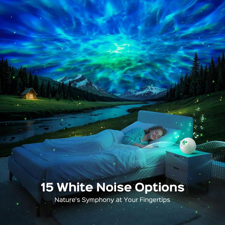 Picture of Galaxy Projector,15 Colors,Gifts Girl & Women & Boy, Birthday, White Noise | 7 Brightness,4 Speed,Green Star,Bluetooth,Romote,Timer,Teen,Bedroom Accessories,Decor,Relax,Party,Led Lights,Ocean,Lava Lamp
