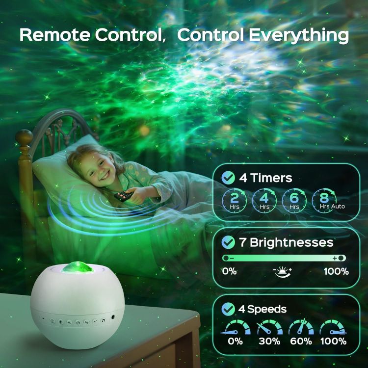 Picture of Galaxy Projector,15 Colors,Gifts Girl & Women & Boy, Birthday, White Noise | 7 Brightness,4 Speed,Green Star,Bluetooth,Romote,Timer,Teen,Bedroom Accessories,Decor,Relax,Party,Led Lights,Ocean,Lava Lamp