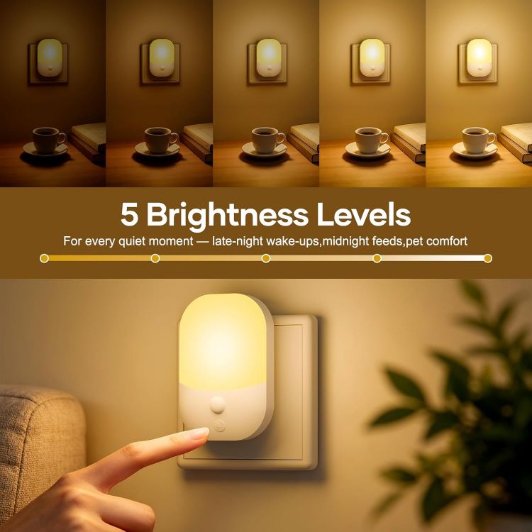 Picture of Night Light Plug in Wall, Dimmable Warm White 3000K LED Night Light with | Dusk to Dawn Sensor, Auto On Off, 5 Levels Brightness, Plug in Night Light for Hallway Bedroom Kids Nursery