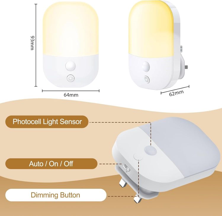 Picture of Night Light Plug in Wall, Dimmable Warm White 3000K LED Night Light with | Dusk to Dawn Sensor, Auto On Off, 5 Levels Brightness, Plug in Night Light for Hallway Bedroom Kids Nursery
