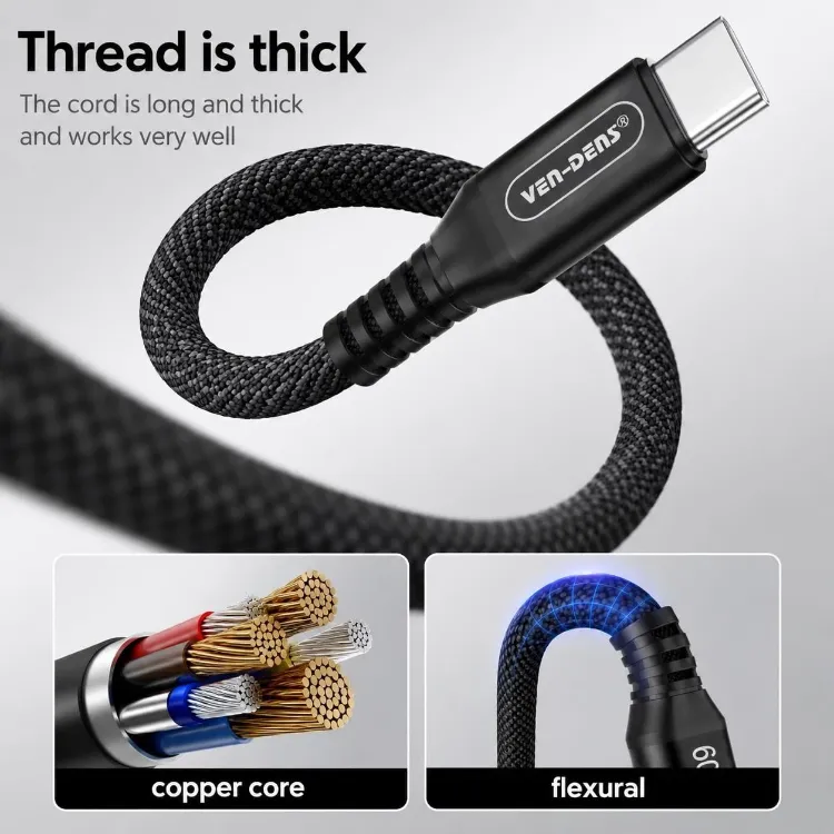 Picture of USB C to USB C Cable 60W Fast Charging Braided Charger For Samsung Galaxy 1M