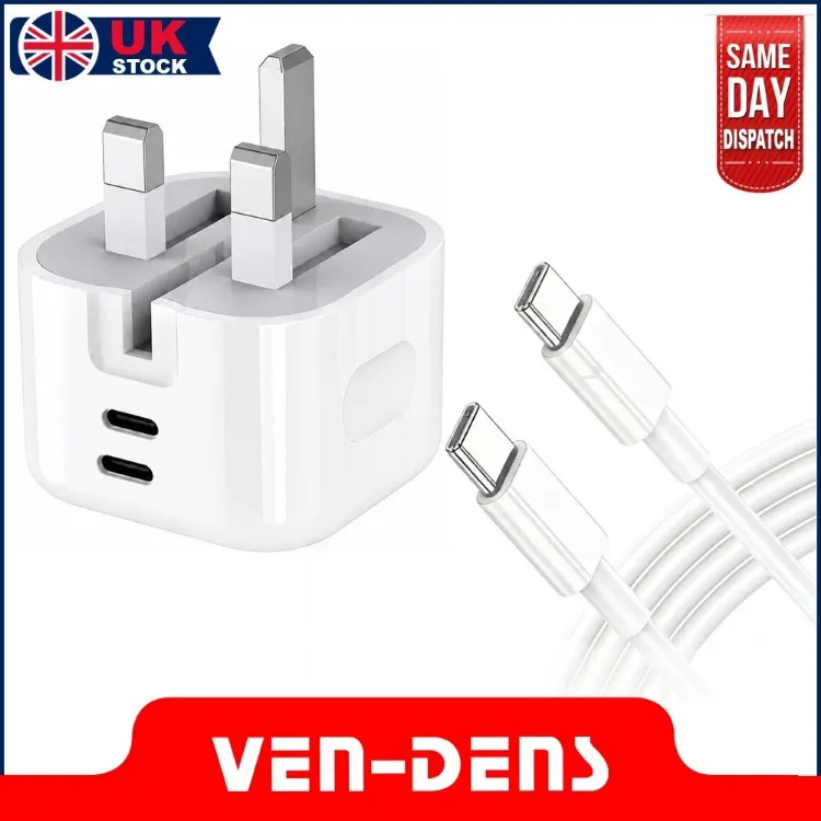 Picture of 45W VEN-DENS PD GaN USB C Charger Dual USB C Fast Charging Plug UK 3 Pin Adapter
