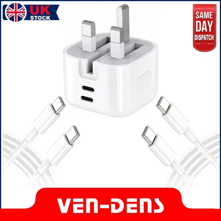 Picture of 45W VEN-DENS PD GaN USB C Charger Dual USB C Fast Charging Plug UK 3 Pin Adapter