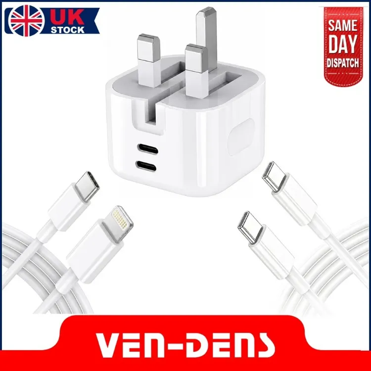 Picture of 45W VEN-DENS PD GaN USB C Charger Dual USB C Fast Charging Plug UK 3 Pin Adapter