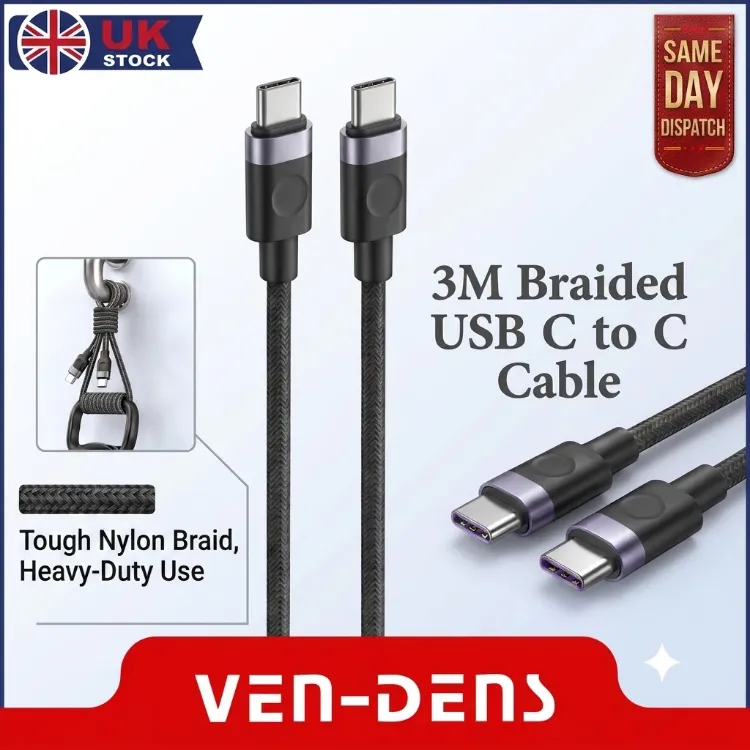 Picture of USB C to USB-C Charger Cable 60W Braided 1m, 2m, 3m, Cable For Iphone & Samsung