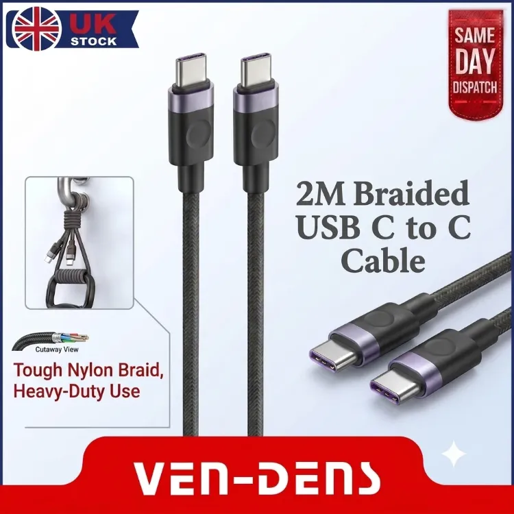 Picture of USB C to USB-C Charger Cable 60W Braided 1m, 2m, 3m, Cable For Iphone & Samsung