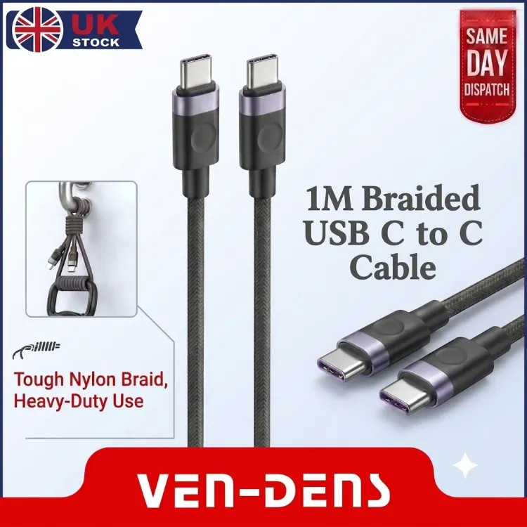 Picture of USB C to USB-C Charger Cable 60W Braided 1m, 2m, 3m, Cable For Iphone & Samsung