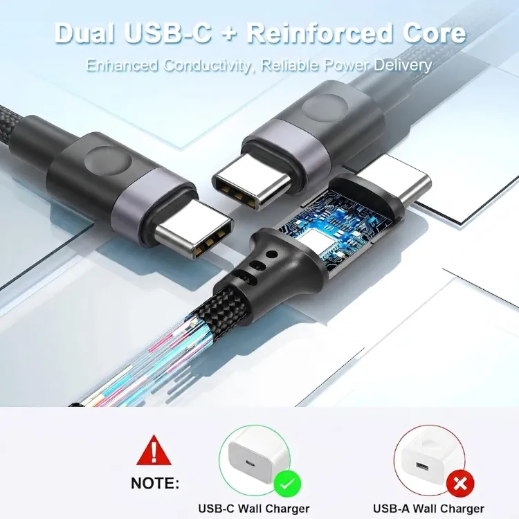 Picture of USB C to USB-C Charger Cable 60W Braided 1m, 2m, 3m, Cable For Iphone & Samsung