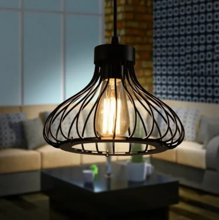 Picture of Industrial Retro Cage Ceiling Pendant Light, Vintage Hanging Lighting Fixture for Kitchen, Dining, and Loft Spaces