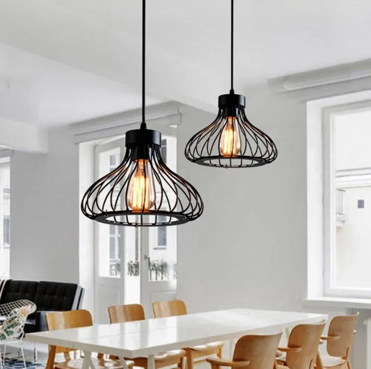 Picture of Industrial Retro Cage Ceiling Pendant Light, Vintage Hanging Lighting Fixture for Kitchen, Dining, and Loft Spaces