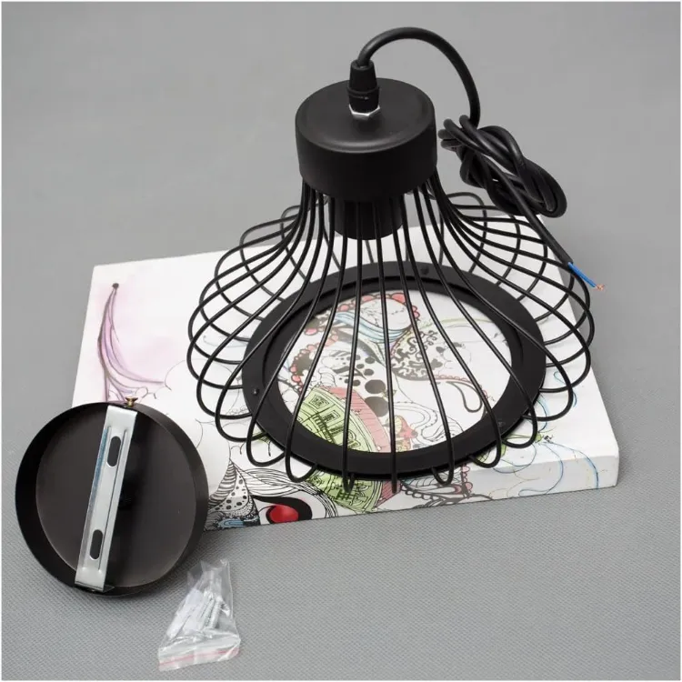 Picture of Industrial Retro Cage Ceiling Pendant Light, Vintage Hanging Lighting Fixture for Kitchen, Dining, and Loft Spaces