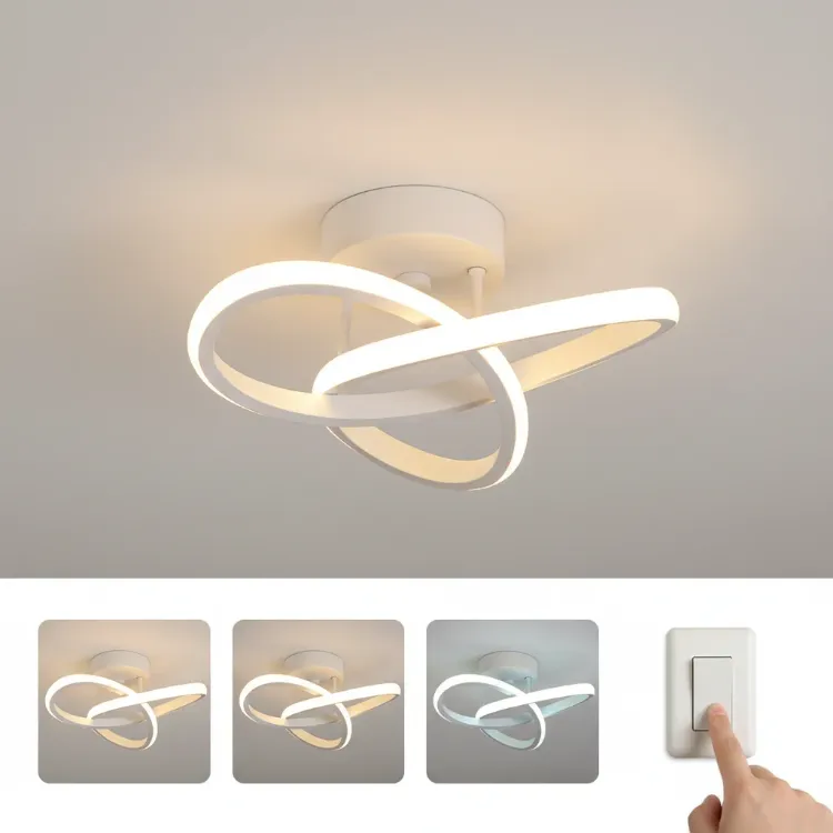 Picture of Modern 22W LED Ceiling Light Curved Acrylic Design Lamp – Warm White & 3 Color Changing Modes – Black & White Options for Kitchen, Bedroom, Hallway & Indoor Spaces