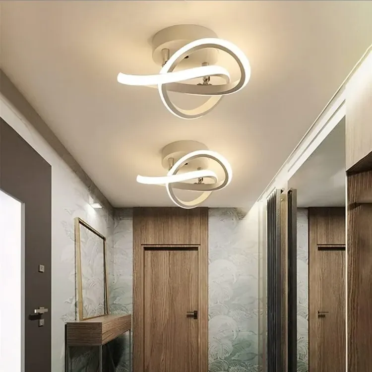 Picture of Modern 22W LED Ceiling Light Curved Acrylic Design Lamp – Warm White & 3 Color Changing Modes – Black & White Options for Kitchen, Bedroom, Hallway & Indoor Spaces
