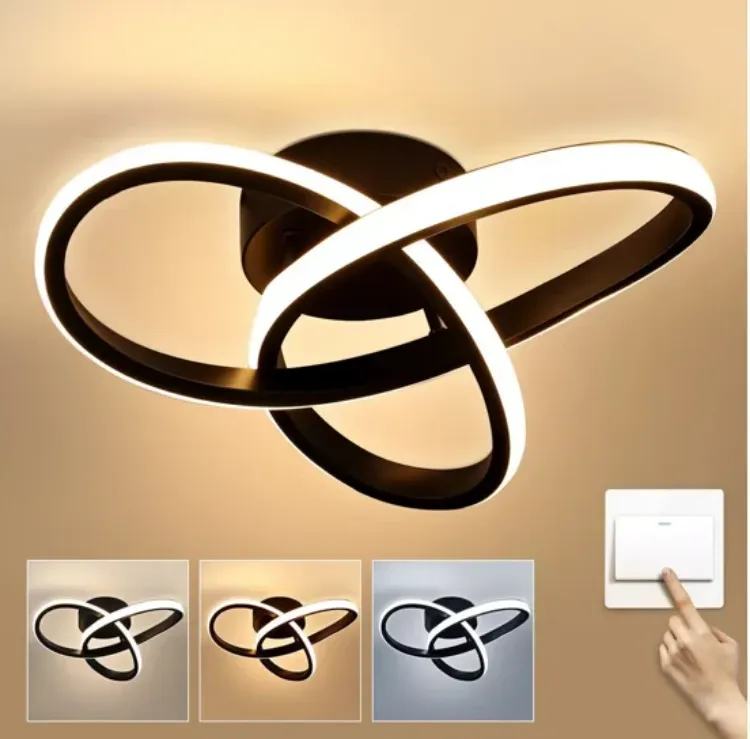 Picture of Modern 22W LED Ceiling Light Curved Acrylic Design Lamp – Warm White & 3 Color Changing Modes – Black & White Options for Kitchen, Bedroom, Hallway & Indoor Spaces