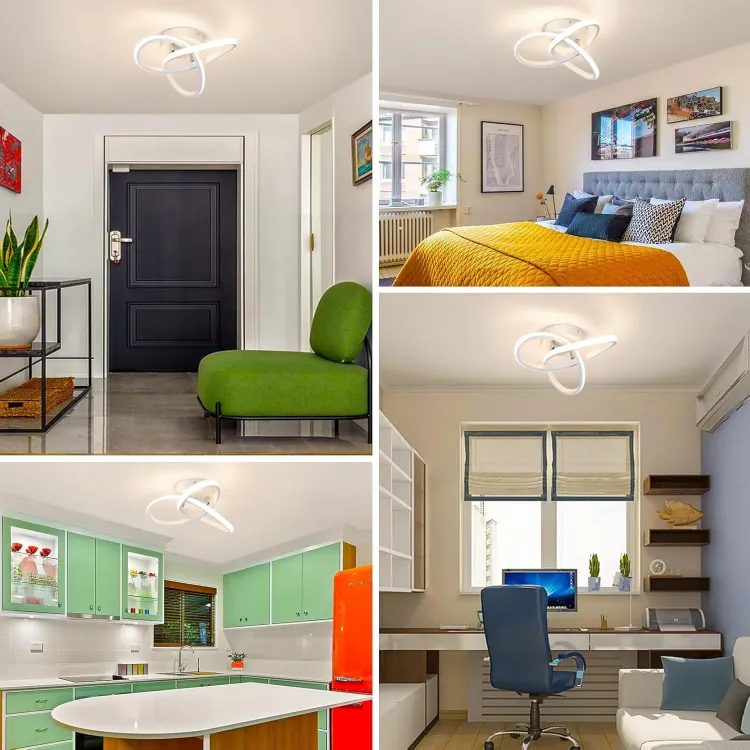Picture of Modern 22W LED Ceiling Light Curved Acrylic Design Lamp – Warm White & 3 Color Changing Modes – Black & White Options for Kitchen, Bedroom, Hallway & Indoor Spaces