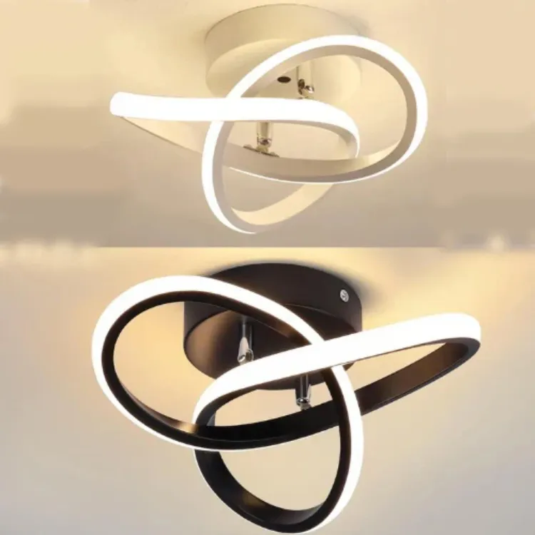 Picture of Modern 22W LED Ceiling Light Curved Acrylic Design Lamp – Warm White & 3 Color Changing Modes – Black & White Options for Kitchen, Bedroom, Hallway & Indoor Spaces