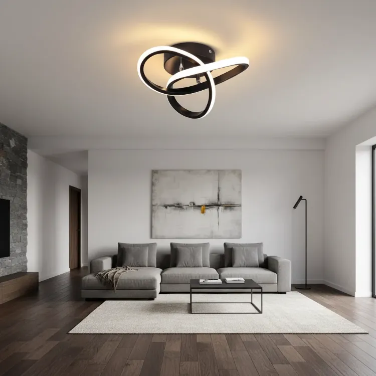 Picture of Modern 22W LED Ceiling Light Curved Acrylic Design Lamp – Warm White & 3 Color Changing Modes – Black & White Options for Kitchen, Bedroom, Hallway & Indoor Spaces