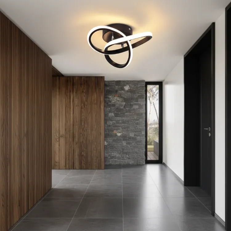 Picture of Modern 22W LED Ceiling Light Curved Acrylic Design Lamp – Warm White & 3 Color Changing Modes – Black & White Options for Kitchen, Bedroom, Hallway & Indoor Spaces