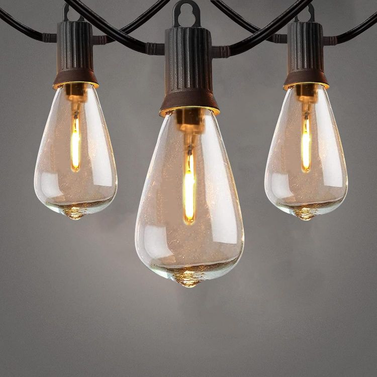 Picture of 50Ft Outdoor Garden String Lights Mains Powered, ST38 Waterproof IP65 LED String Lights, Warm White Patio Festoon Lights for Backyard, Bistro, Café, Party, Wedding, 22Pcs Vintage Bulbs