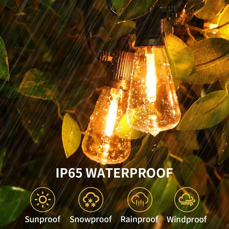 Picture of 50Ft Outdoor Garden String Lights Mains Powered, ST38 Waterproof IP65 LED String Lights, Warm White Patio Festoon Lights for Backyard, Bistro, Café, Party, Wedding, 22Pcs Vintage Bulbs