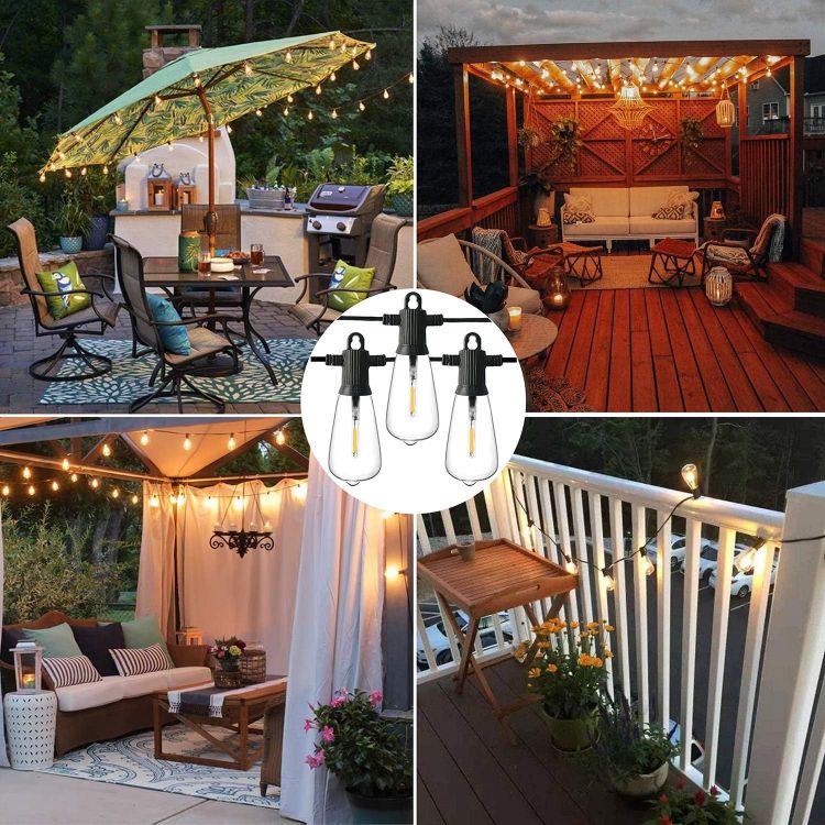 Picture of 50Ft Outdoor Garden String Lights Mains Powered, ST38 Waterproof IP65 LED String Lights, Warm White Patio Festoon Lights for Backyard, Bistro, Café, Party, Wedding, 22Pcs Vintage Bulbs