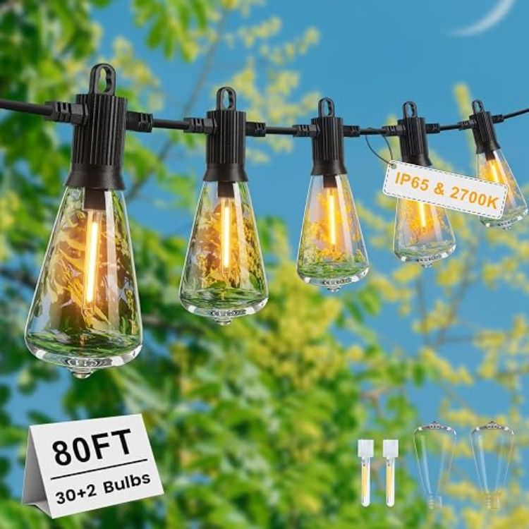 Picture of 50Ft Outdoor Garden String Lights Mains Powered, ST38 Waterproof IP65 LED String Lights, Warm White Patio Festoon Lights for Backyard, Bistro, Café, Party, Wedding, 22Pcs Vintage Bulbs