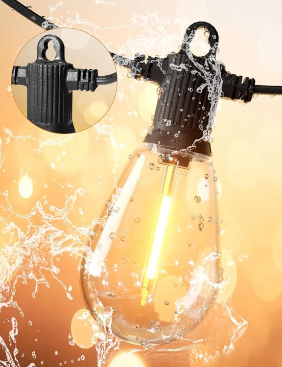 Picture of 30FT S14 Festoon Lights Outdoor Mains Powered IP65 Waterproof Outdoor String Lights LED, Garden String Lights with 10+1 Plastic Shatterproof Bulbs Outside Lights for Patio Party Wedding, 2700K