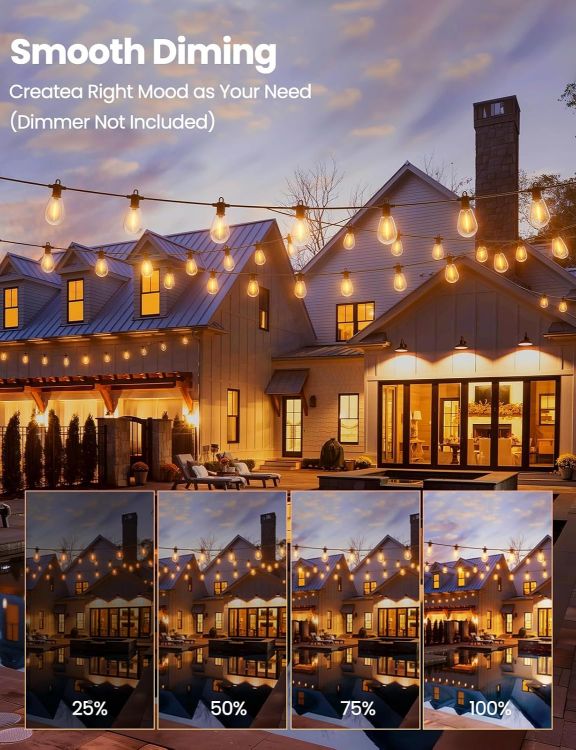 Picture of 30FT S14 Festoon Lights Outdoor Mains Powered IP65 Waterproof Outdoor String Lights LED, Garden String Lights with 10+1 Plastic Shatterproof Bulbs Outside Lights for Patio Party Wedding, 2700K