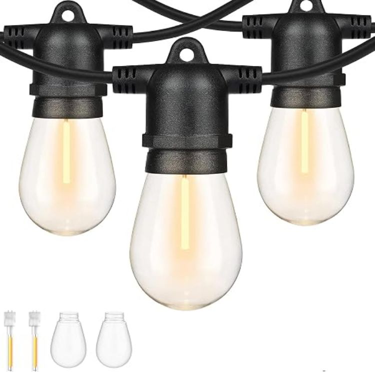 Picture of 30FT S14 Festoon Lights Outdoor Mains Powered IP65 Waterproof Outdoor String Lights LED, Garden String Lights with 10+1 Plastic Shatterproof Bulbs Outside Lights for Patio Party Wedding, 2700K