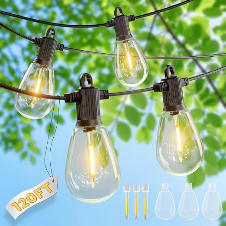 Picture of 30FT S14 Festoon Lights Outdoor Mains Powered IP65 Waterproof Outdoor String Lights LED, Garden String Lights with 10+1 Plastic Shatterproof Bulbs Outside Lights for Patio Party Wedding, 2700K