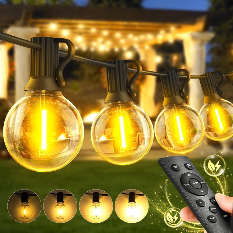 Picture of Outdoor Festoon Light Mains Powered with Timer & Dimmable 15M String Lights LED Bulb Shatterproof, Waterproof Garden Lights for Outside Pergola Party Gazebo 