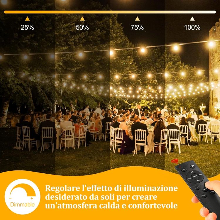Picture of Outdoor Festoon Light Mains Powered with Timer & Dimmable 15M String Lights LED Bulb Shatterproof, Waterproof Garden Lights for Outside Pergola Party Gazebo 