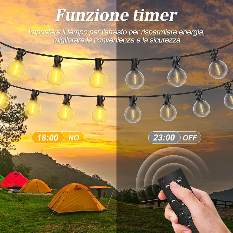 Picture of Outdoor Festoon Light Mains Powered with Timer & Dimmable 15M String Lights LED Bulb Shatterproof, Waterproof Garden Lights for Outside Pergola Party Gazebo 