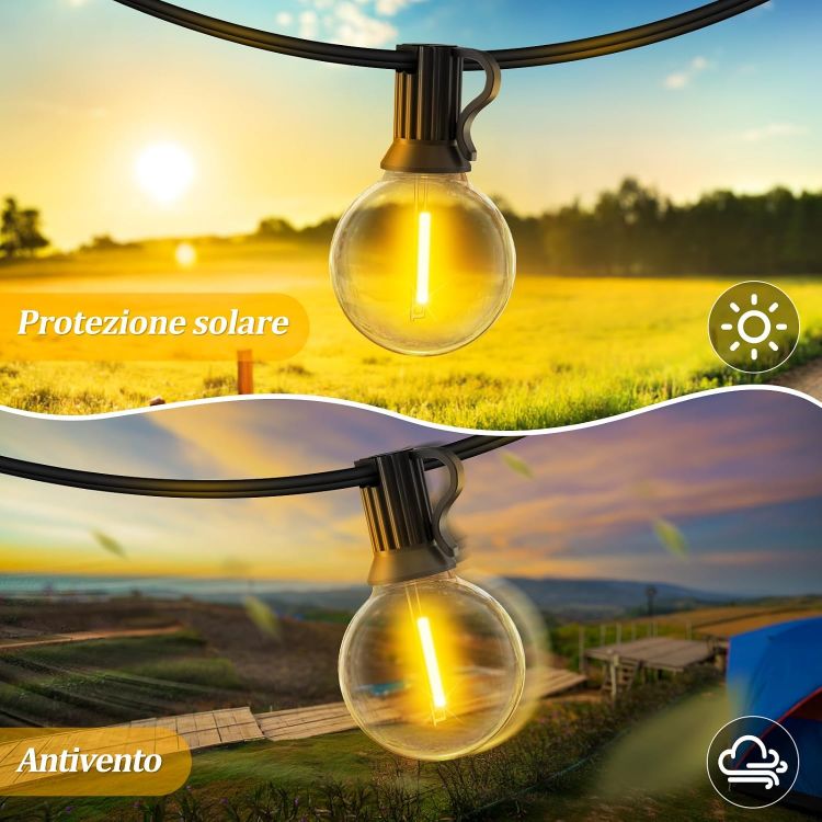 Picture of Outdoor Festoon Light Mains Powered with Timer & Dimmable 15M String Lights LED Bulb Shatterproof, Waterproof Garden Lights for Outside Pergola Party Gazebo 